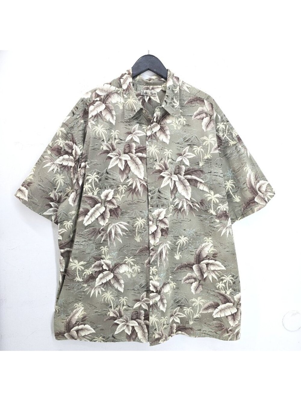 Men's Hollis River Olive Green Mountain Palm Hawaiian Tropic Shirt Size 3XLT